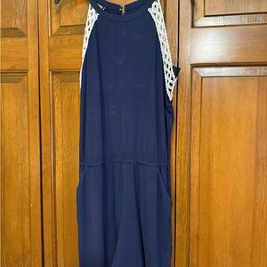 Lilly Pulitzer Navy Blue Lala Romper with Lace Trim